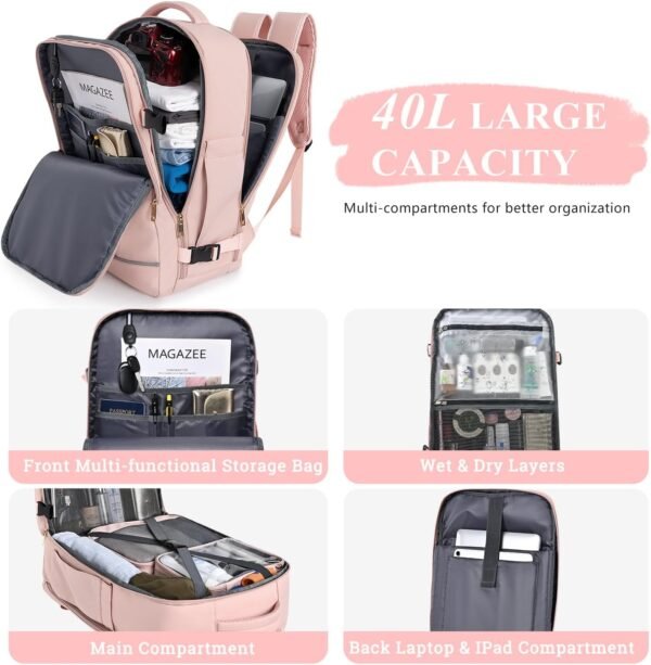 Sinaliy Backpack, Large Backpack for Women, 40L Travel Backpack, Personal Item Backpack, Carry On Backpack, Waterproof Backpack for College, Business, Hiking, Work - Image 7