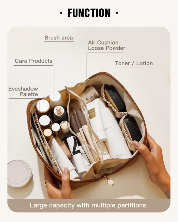 Travel Makeup Bag,Large Capacity Cosmetic Bags for Women,Waterproof Portable Pouch Open Flat Toiletry Bag Make up Organizer with Divider and Handle - Image 2