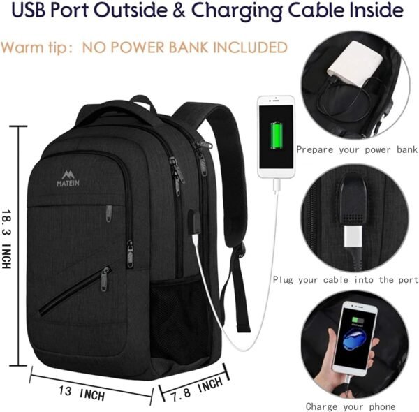 MATEIN Business Travel Backpack, Extra Large TSA Friendly Work Backpack with USB Charging Port & Laptop Compartment, Water Resistant College School Backpack for Men Women Fits 17 Inch Laptop Notebook - Image 2