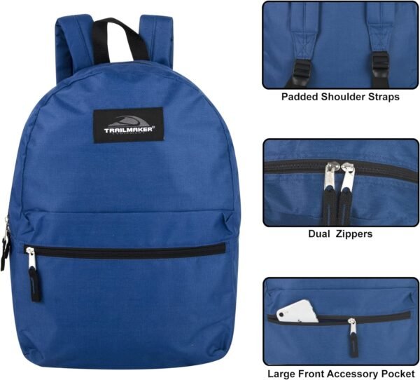 Trail maker Classic 17 Inch Backpack with Adjustable Padded Shoulder Straps - Image 2