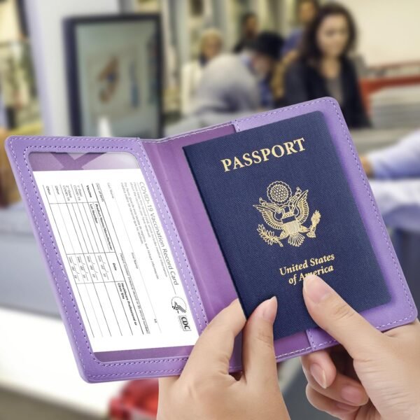 Passport and Vaccine Card Holder Cover Combo, Passport Case /Wallet with Vaccine Card Slot for Women and Men(AL-Purple) - Image 2