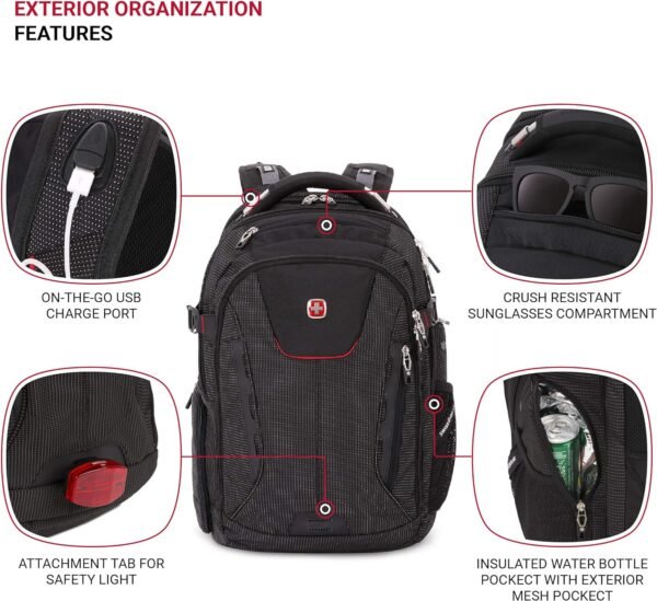 SwissGear Unisex-Adult 5358 USB ScanSmart Laptop Backpack, Black Dot, Large - Image 3